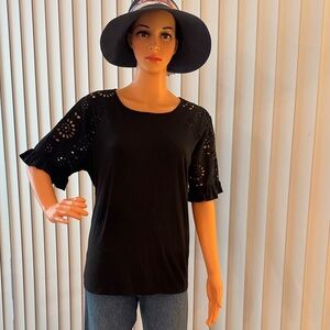Caslon Black Eyelet Ruffle Sleeve Tee